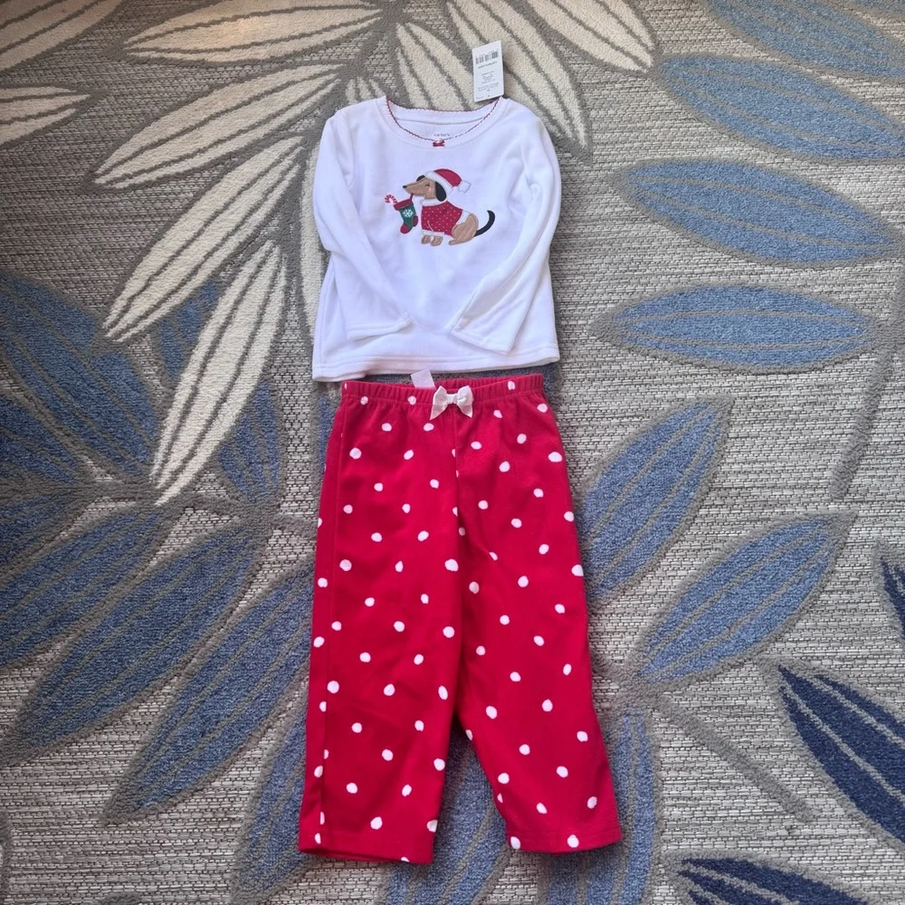 Carters NWT Toddler Girl Fleece Christmas Pajama Bundle Size‎ 2T Snowflake/Dog